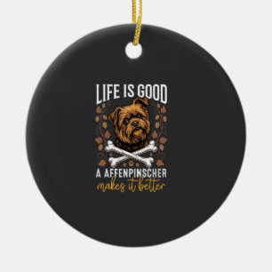 Ornamento De Cerâmica A Vida É Boa Affenpinscher Cachorro Ossos Cruzados