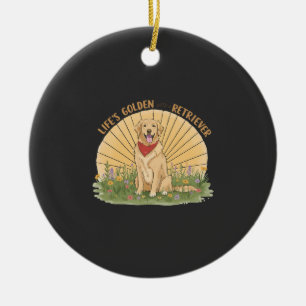 Ornamento De Cerâmica A vida é dourada com um Retriever Fofo - design Do