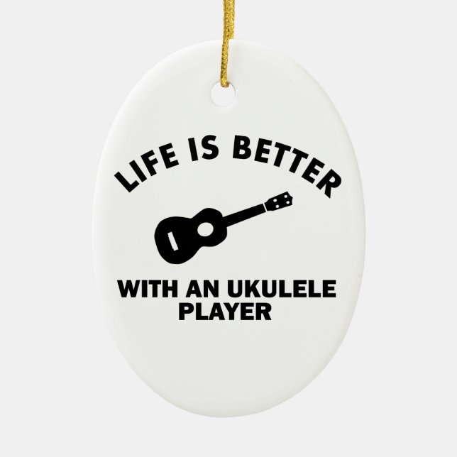Ornamento De Cerâmica A vida é melhor com jogadores do ukulele (Frente)