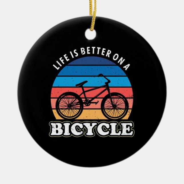 Ornamento De Cerâmica A Vida É Melhor Num Bicicleto (Frente)