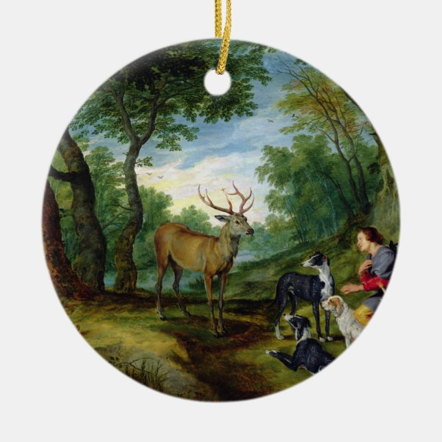 Ornamento De Cerâmica A visão de St. Hubert, c.1620 (óleo no painel) (Frente)