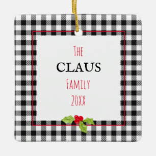 Ornamento De Cerâmica A Xadrez da família Claus Holly Papais noeis de Na