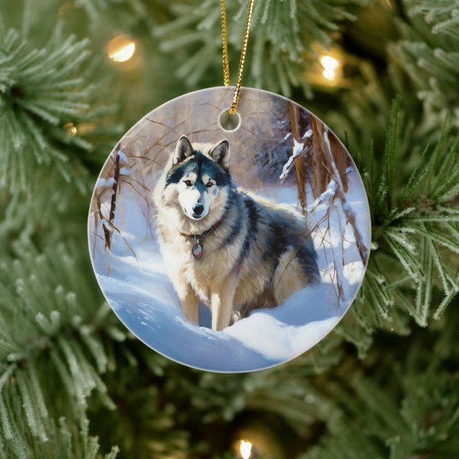 Ornamento De Cerâmica Aaskan Malamute Deixe-A Neve Natal (Árvore)