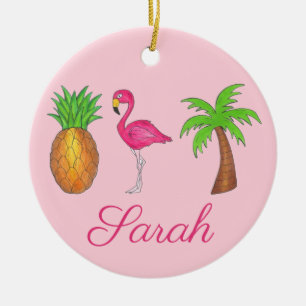Ornamento De Cerâmica Abacaxi-de-palmeira-tropical (Flamingo) rosa