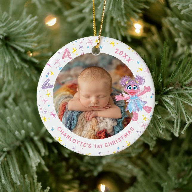 Ornamento De Cerâmica Abby Cadabby Baby's 1st Christmas Photo Ceramic Or (Árvore)