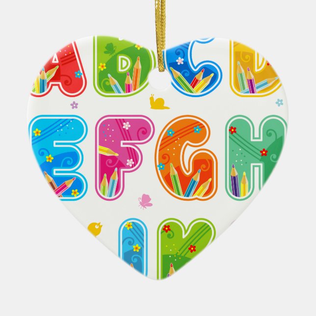 Ornamento De Cerâmica ABC decorado ajustado, A-L das letras (Frente)