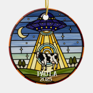 Ornamento De Cerâmica Abdução Da Vaca Do Excelente: OVNI De Vidro Retro