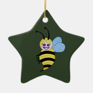Ornamento De Cerâmica Abelha bonito da aguarela com sorriso feliz