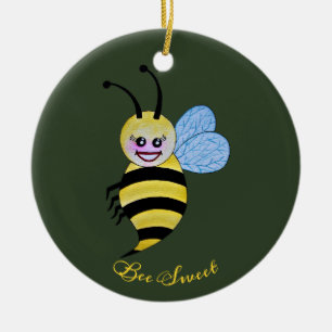 Ornamento De Cerâmica Abelha bonito da aguarela com sorriso feliz