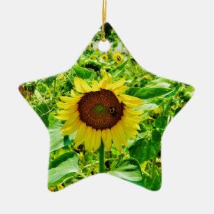 Ornamento De Cerâmica Abelha no girassol amarelo