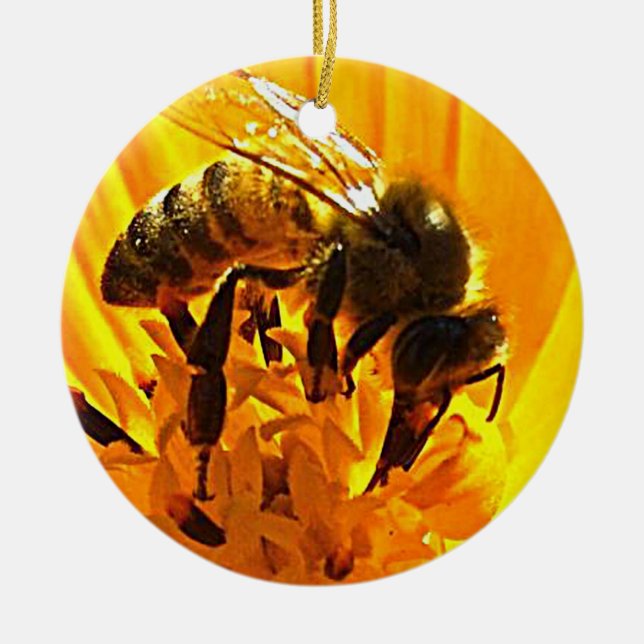 Ornamento De Cerâmica Abelha numa Flor (Frente)