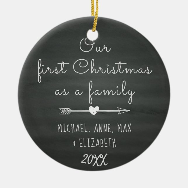 Ornamento De Cerâmica Abençoado pelo primeiro Natal da adopção, (Frente)