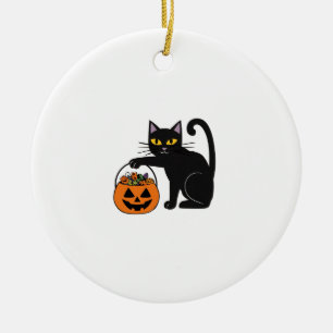 Ornamento De Cerâmica Abóbora do Gato Preto do Halloween Jack O 'Lantern