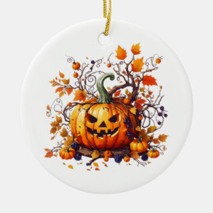 Ornamento De Cerâmica abóbora engraçada de outono do Halloween