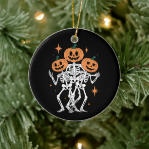 Ornamento De Cerâmica Abóbora Esqueleto Halloween Abóbora Temporada Assu