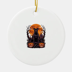 Ornamento De Cerâmica Abóbora Trono Pitbull Preto Halloween Lua Cheia_