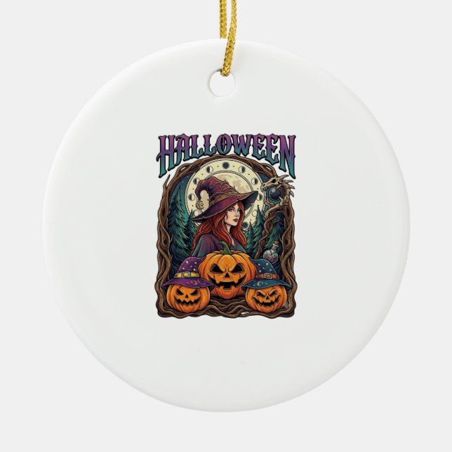 Ornamento De Cerâmica Abóboras de Bruxa de Halloween Fases da Lua_1 (Frente)