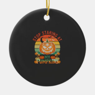 Ornamento De Cerâmica Aboboras Olhando Halloween Caveira Pôr do Sol Retr