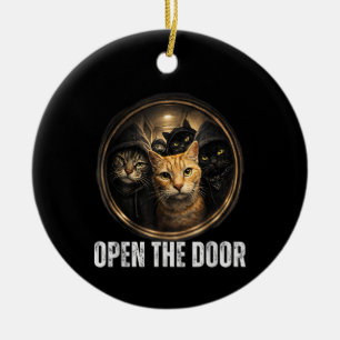 Ornamento De Cerâmica Abra A Porta Meme de Gato Engraçado Design de Humo