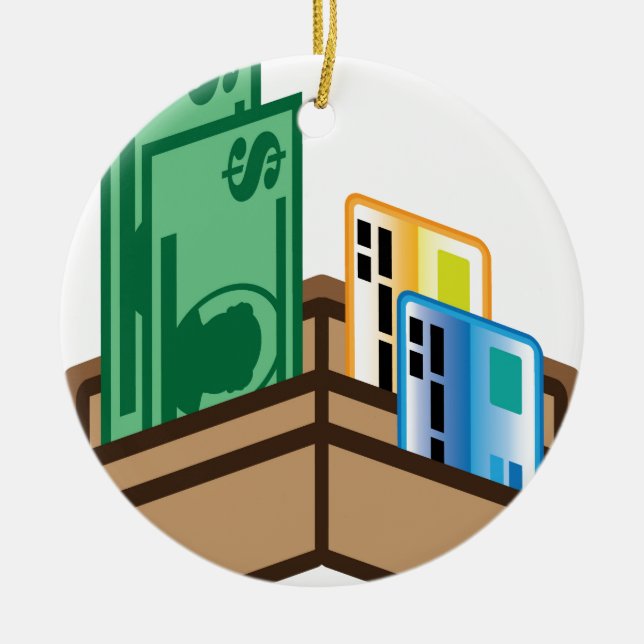 Ornamento De Cerâmica Abra contas e cartões do ícone da carteira (Frente)