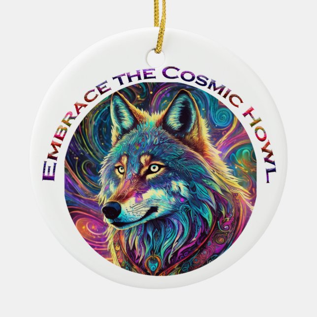 Ornamento De Cerâmica Abrace o Lobo de Howl Cósmico (Frente)