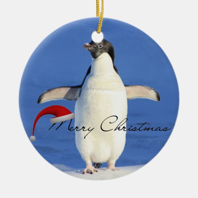 Ornamento De Cerâmica Abraço de pinguim no Natal (Frente)