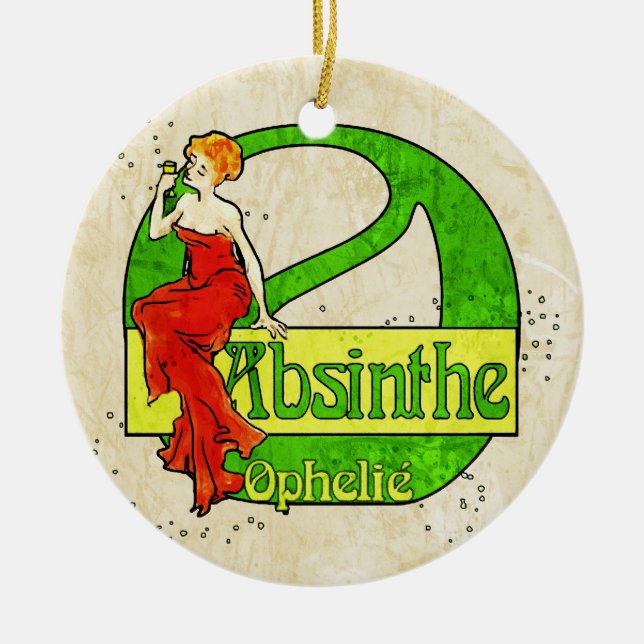 Ornamento De Cerâmica Absinthe Ophelie Woman em vestido vermelho (Frente)