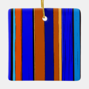 Ornamento De Cerâmica Abstrato Azul E Laranja 930 - Grelhas Verticais