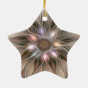 Ornamento De Cerâmica Abstrato Beige Brown Fractal Star