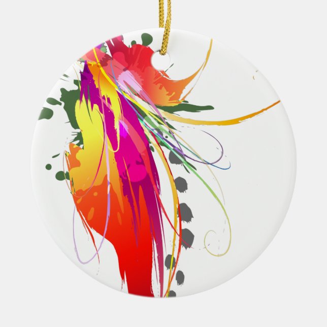 Ornamento De Cerâmica Abstrato Bird of Paradise Paint Splatters (Frente)