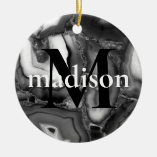 Ornamento De Cerâmica Abstrato Black White agia script de monograma de g