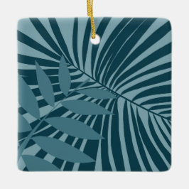 Ornamento De Cerâmica abstrato de palma e folha tropical em cinza azul