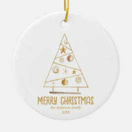 Ornamento De Cerâmica Abstrato Dourado Árvore Feliz Natal
