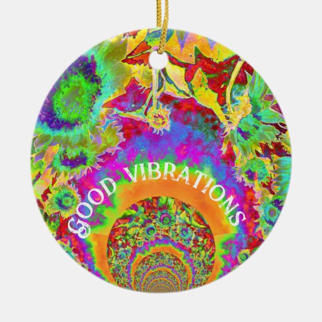 Ornamento De Cerâmica Abstrato girassóis | flores retrógradas funerárias (Frente)