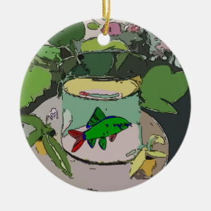 Ornamento De Cerâmica Abstrato Green Fish, adicionar, editar texto
