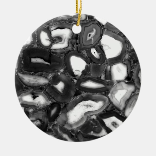 Ornamento De Cerâmica Abstrato preto branco agita geode (Frente)