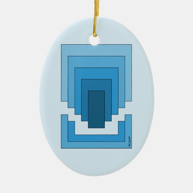 Ornamento De Cerâmica Abstrato retangular em azul (Frente)