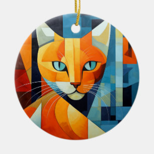 Ornamento De Cerâmica Abstrato Whiskers: Gato Laranja