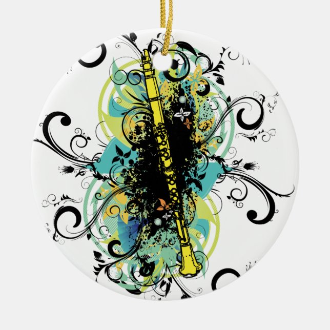 Ornamento De Cerâmica Abstrato Yellow Clarinet Music Themed Gift (Frente)