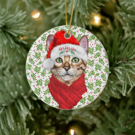 Ornamento De Cerâmica Abyssinian Cat Ho Ho Santa Hat Feliz Natal