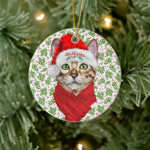 Ornamento De Cerâmica Abyssinian Cat Ho Ho Santa Hat Feliz Natal