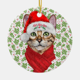 Ornamento De Cerâmica Abyssinian Cat Ho Ho Santa Hat Feliz Natal