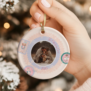 Ornamento De Cerâmica Açafrão Quebra-Nozes Natal Pastel Retro