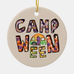 Ornamento De Cerâmica Acampamento Halloween Word Pun
