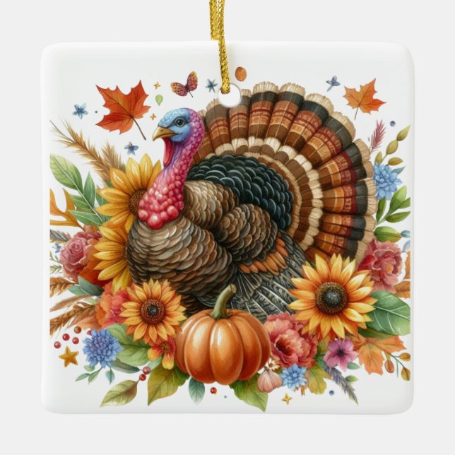 Ornamento De Cerâmica Ação de Graças a Tom Turkey Keepsasaokê (Frente)