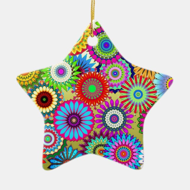 Ornamento De Cerâmica Acessório de impressão de poder floral psicodélico (Frente)