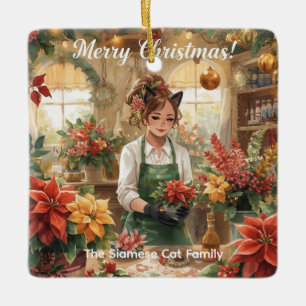 Ornamento De Cerâmica Acordo de flores de Natal de gato por papel floris