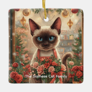 Ornamento De Cerâmica Acordo de flores de Natal de gato por papel floris