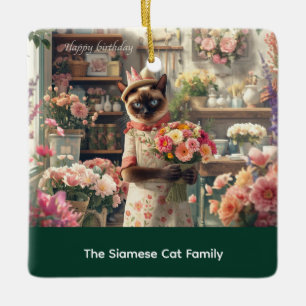 Ornamento De Cerâmica Acordo de flores de Natal de gato por papel floris