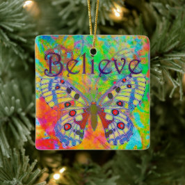 Ornamento De Cerâmica Acredite na borboleta colorida